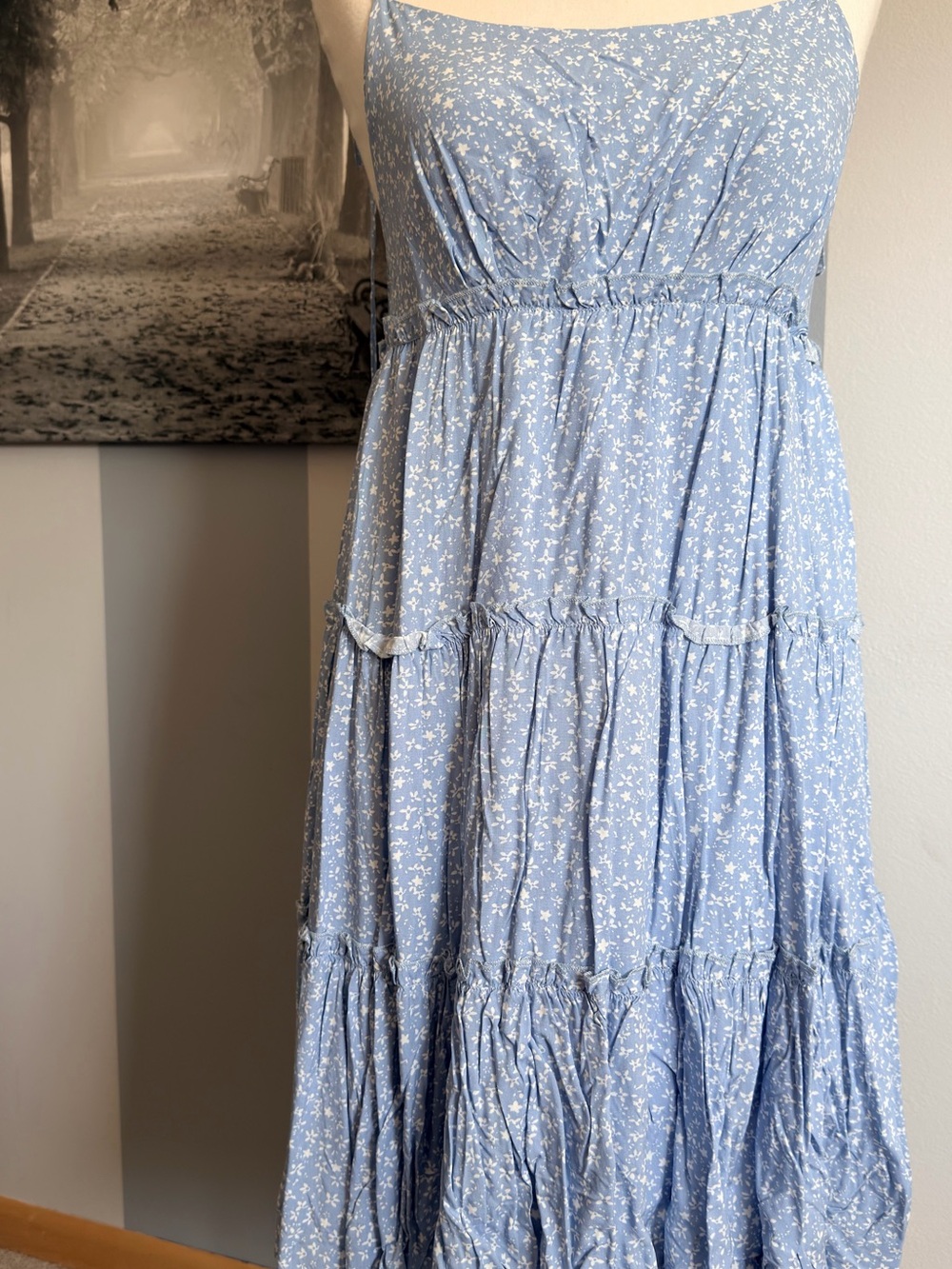 Dress Forum Light Blue Floral Tiered Mini Dress